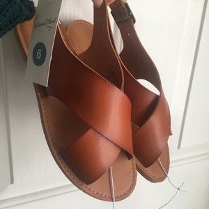 BRAND NEW Faux Leather Crossband Slide Sandals